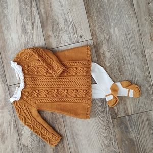 Max Studio Baby mustard color dress with tights 0-3 months